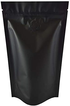 RIGHTPAK Stand Up Pouch with One Way Degassing Valve 25 Pieces 13cm x 21cm,Black Matt Coffee Beans Packaging Bags
