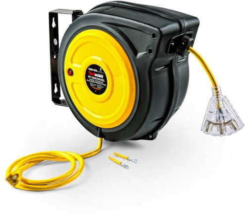 ReelWorks Cord Reel Retractable Extension Lead 50ft/15m+60inch/1.5m,H05VV-F Industrial Polypropylene Ultra Heavy Duty Commercial Premium Grade Ultra Flexible Cable Reel (UK Plug& Socket)