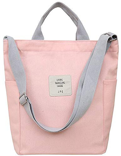 WANYIG Casual Handtasche Damen Chic Schultertasche Canvas Henkeltasche Schulrucksack Groß Umhängetasche Tasche Crossbody Bag Shopper (Pink)