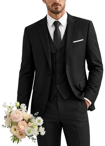 YND - Completo da uomo slim fit, 3 pezzi, giacca a tinta unita con un bottone, gilet, pantaloni e cravatta