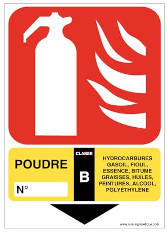 AUA SIGNALETIQUE - Panneau Extincteur Classe Poudre B - 150x105 mm, PVC 1.5mm