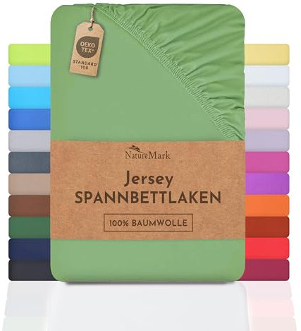 NatureMark Jersey Spannbettlaken, Spannbetttuch 100% Baumwolle in vielen Größen und Farben MARKENQUALITÄT ÖKOTEX Standard 100 | 120x200 cm - Jade