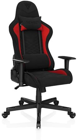 SENSE7 Gaming Stoff Spellcaster Bürostuhl Zocker Gamer Ergonomischer Stuhl Armlehne Einteiliger Stahlrahmen Einstellbarer Neigungswinkel Schwarz-Rot, 43-52 x 69,5 x 57, 5902659841544
