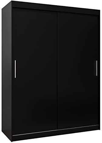 ABIKSMEBLE Tokyo 150 Armario de Dormitorios con Dos Puertas Correderas - Armario de Almacenamiento Moderno con Perchero y Estantes - 150x200x62 cm - Negro Mate