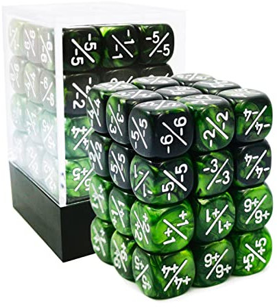 36pcs 12mm Positive and Negative Dice Counters Marble Green+Gemini Green&Black Set, Small Token Dice Loyalty Dice Compatible with MTG, CCG, Card Games
