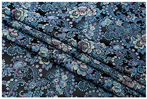 NAKAN Bunt Federblumen-Jacquard-Brokatstoff 75cm Breit Meterware Für Kleidung Handgefertigte Taschen Kissen Cheongsam(Color:Schwarz)