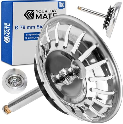 Panier à Tamis pour évier, Ø 79 mm, Compatible avec Blanco 119146, Panier à Tamis 3.5 avec 18 Fentes, tourillon Excentrique 52-97 mm, Tige Ø 8 mm, pièce de Rechange évier de Cuisine