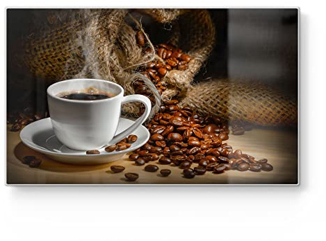 DEQORI Frühstücksbrett Glas | klein 23x14 cm | Motiv Bildlicher Kaffeegenuss | Design Schneidebrett für Küche | Frühstücksbrettchen antibakteriell & rutschfest | Glasplatte & Servierplatte