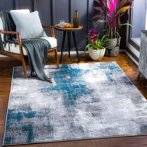 Livabliss Helsinki Abstract Rug - Area Rugs Living Room 160x220 cm, Dining Room, Lounge, Kitchen, Bedroom - Modern Marble Large Rug, Soft Luxurious Easy Care Medium Pile, Grey, Aqua, White