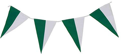 Deitert Wimpelkette grün-weiß geteilt - 4 Wimpel, 10 & 50 Meter, 100% Fahnenpolyester, Fahnenstoff, Outdoor, Schützenfest Deko, Straßenfest Party, Geburtstag, mit Nylonseil, wetterfest