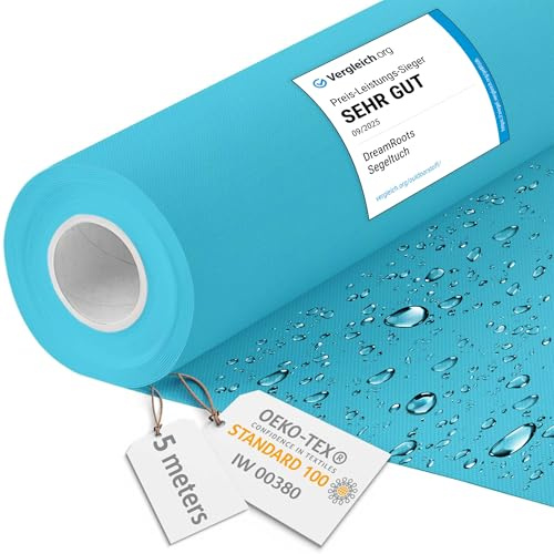 DreamRoots Markisenstoff wasserdicht Meterware, Himmel, 5 m | Oxford Segeltuch, Polsterstoff, 160 cm breit, 220 g/m² 600D, wasserabweisend, für außen & Deko