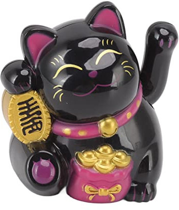 SEAFRONT Glückskatze, Chinesische Dekoration, Winkender Arm Winkekatze Solarlicht Induktionsstatue, Figur Wackeldackel fürs Auto Zuhause Ornamente (Sitzen Sie seitwärts, schwarz)