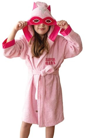 ELY PARKER Accappatoio bambina e ragazze, Spugna, Asciugamano in Cotone Turco, con Cappuccio, Super Ragazza, Rosa (11-12 Anni) Morbido, Assorbente, Comodo, Spesso