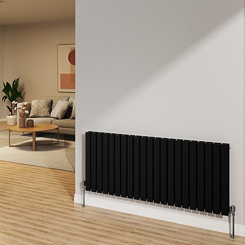 NRG 600x1428mm Black Radiator Horizontal Flat Panel Bathroom Designer Double Rad Central Heating