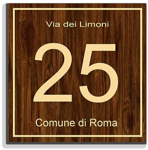 Stileitaliano Personalisierte moderne Hausnummer außen und innen aus Aluminium, modernes Hausnummernschild (Walnussholz-Effekt)