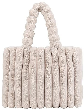 DKIIL NOIYB Damen Plüsch Handtaschen Damen Puffy Tote Bag Gesteppte Schultertaschen Süße Weiche Luftpolster Umhängetaschen Stepptasche Einkaufstasche Kunstfell Tragetaschen