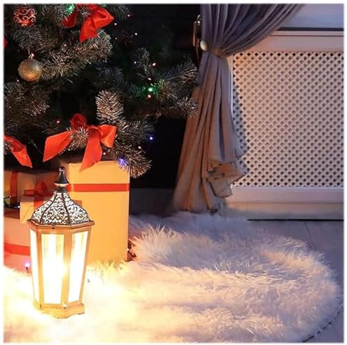 Couverture de Sapin de Noël Ronde en Peluche Blanche - Jupe d'Arbre avec Motif Flocon de Neige