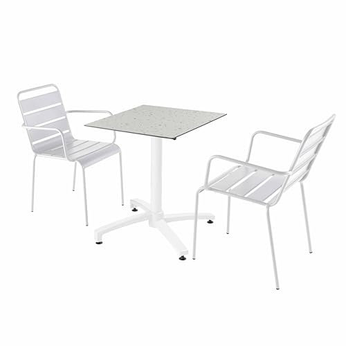 Oviala Gartenmöbel-Set mit Tisch und 2 Stühlen, laminiert, Terrazzo, Weiß