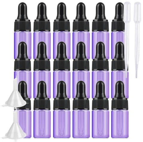 BPZXL 20 Pezzi 3 ml Vetro Piccolo Viola Bottiglie Contagocce, Vuoto Viola Flaconi con Pipetta Contagocce, per Aromaterapia Olio Essenziale