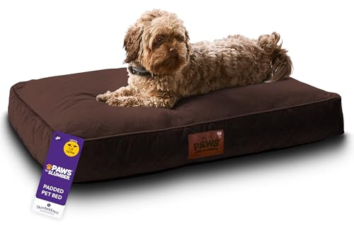 Slumberdown Luxury Padded Dog Bed Medium (60 * 80 * 20cm) - Supportive, Cushioned & Washable Crate Mattress for Puppies, Dogs & Cats | Orthopedic, UK-Made, Non-Slip Base, Brown
