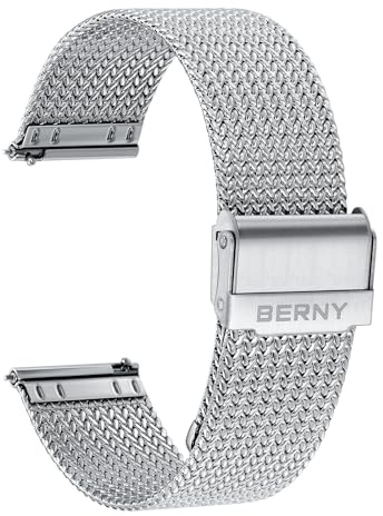 BERNY Edelstahl-Mesh-Uhrenarmband für Männer Frauen, verstellbare Milanese-Uhrenarmbänder mit Schnellverschluss, massives Metall-Uhrenarmband mit doppelter Sicherheitsschließe 20mm 22mm