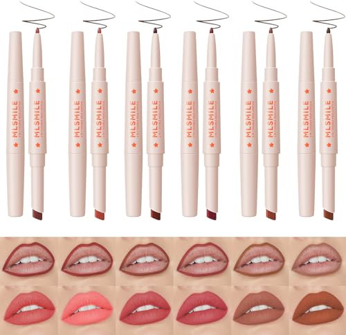 Mrettick 6 Stück Lippenstift und lipliner set, 2-in-1 Matt Lippenstift Lip Liner, langanhaltende, antihaftbeschichtete Tasse, verblasst nicht, wasserdicht, Make-up Geschenk für Frauen