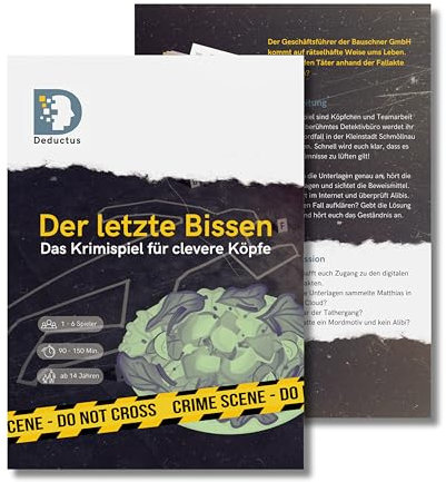 Deductus Krimispiel - Der letzte Bissen (Fall 1) - Detektivspiel, Rätselspiel, Tatort, Gesellschaftsspiel für Zuhause