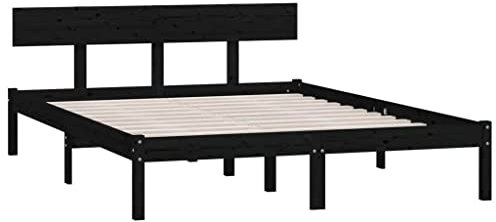 vidaXL Massivholzbett Bettgestell mit Lattenrost Bett Holzbett Bettrahmen Doppelbett Schlafzimmerbett Schlafzimmermöbel Schwarz Kiefer 140x190cm