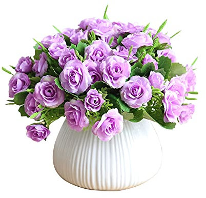 Yining-999 Künstliche Blumen Künstliche Rosen, lila Blumenstrauß mit Keramikvase, Bonsai, verwendet for Hausgarten-Party-Hotel-Büro-Dekorationen Künstliche Pflanzen Blumen