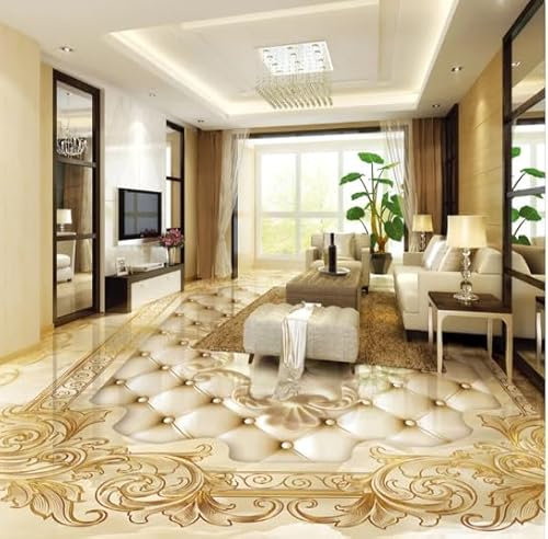 Custom Floor Mural Wallpaper European Style Luxury Gold Rose Marble Soft Roll 3D Floor Tile Sticker Living Room PVC Home Decor,200cmX140cm