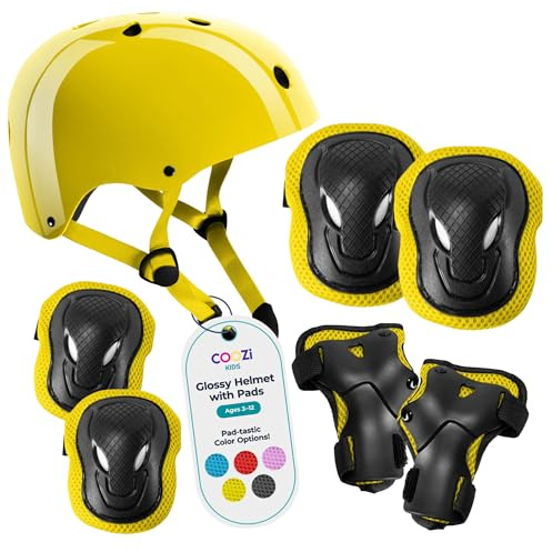 COOZi Glossy Helmet and Pad Set for Kids - Adjustable Protective Gear with Knee, Elbow & Wrist Pads, Safety Set, Cycling, Skateboarding, and Scooting for Boys & Girls Ages 3-12