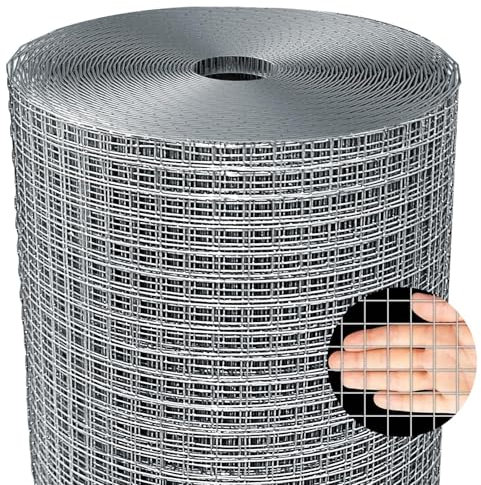 Jordbrux Galvanized Chicken Fence Wire Mesh Roll - 1m x 20m 0.8mm Wire Metal Mesh Roll Hardware Cloth, for Garden and Animal Enclosure Chicken Coop Flower Beds Rabbits Wire Fencing