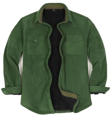 ZENTHACE - Camicia giacca da uomo in flanella foderata in caldo pile Sherpa, a quadri (interamente foderata in pile Sherpa), Verde, S