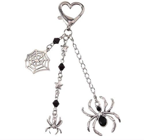 Yeomju 1 Stück Y2k Goth Punk Stil Schwarze Perlen Anhänger Schlüsselanhänger Mit Stern, Spinne Und Spinnennetz Entwürfen, Unisex Geschenk Für Festivals