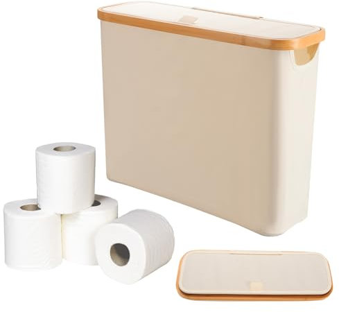 Boite Rangement Papier Toilette avec Couvercle,45x15x35cm Panier à Papier Hygiénique Pliable, Réserves à Rouleaux de Papier Toilette pour 12 Rouleaux,Organisateur d'Accessoires de Salle de Bains,Beige