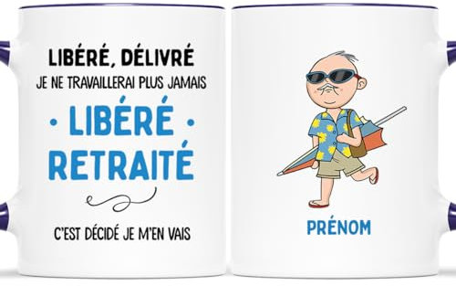 CADEAU PLUS Mug Personnalisé Prénom - Libéré Retraité - Cadeau Départ Retraite Humoristique Homme, Tasse