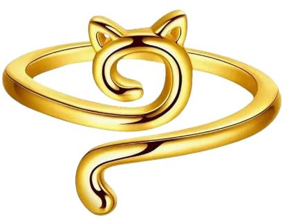 Dislsokrhov Trendige Ringe Für Frauen 2024 Garnring Katze Kätzchen Ohren Verstellbare Größe Häkelring Häkelspannungsregler Werkzeug Fingerring Geschenk Gold Roségold Ring Katze #3Goldeinheitsgröße