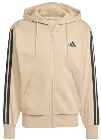 adidas Men's ESSENTIAL THREE STRIPES FLEECE ZIPPER HOODIE, warm sandstone/black, XL