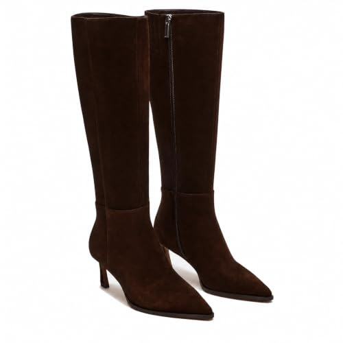 MICIFA Burgundy Kitten Heel Knee High Boots for Women Side Zipper Tall Leather Boots Pointed Toe Fall Dress Boots