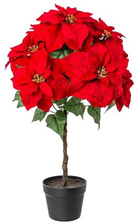 CREATIV green künstlicher Weihnachtsstern mit Hochstamm 75cm in rot I Weihnachtsstern im Topf I Kunstblume Weihnachten mit 7 Blüten I künstliche Weihnachtssterne ideal als Weihnachtsdeko