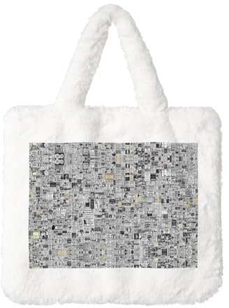 SCAUA Zeitungs-Tragetasche für Damen, niedliche flauschige Tragetasche, Schultertasche, Plüsch-Clutch, Handtasche, weiche Winter-Geldbörse, weiß, Einheitsgröße