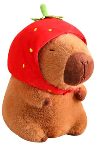 Juguete de peluche de capibara - Animal de peluche de capibara, linda almohada de capibara | Peluche de capibara con sombrero de fresa, adorable muñeca de capibara, para niñas, n