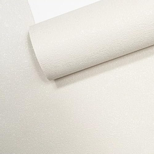 SOPHIE LAURENCE White Textured Glitter Thick Vinyl Wallpaper | Paste The Wall Washable Strippable for Living Room, Bedroom, Office, Straight Match Slightly Imperfect (Full Roll)