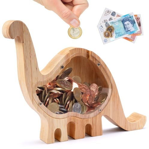 Keepsake - Tirelire en bois à col long - 20 × 16 cm - Pour enfants - Avec transparent - Pour garçons et filles - Amovible - Tirelire pour pièces de monnaie - Pour cadeaux, décoration de la maison