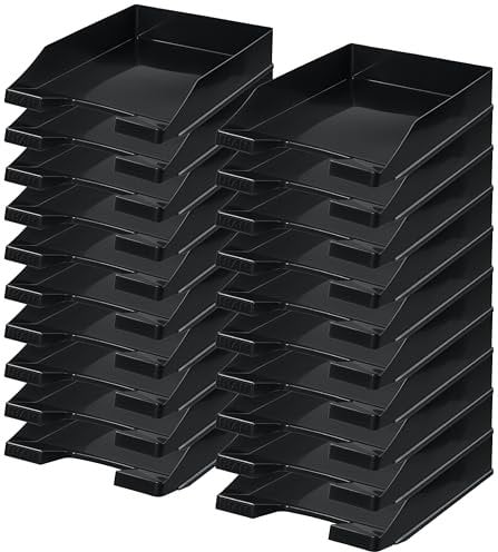Conipa® - 20 Stück Briefablage DIN A4 Schwarz (stapelbar) - Ablagefächer & Dokumentenablage für Schreibtisch - Ablageboxen & Bürobedarf für Briefe & Dokumente - Papier-Ablage Organizer (Büro-Artikel)