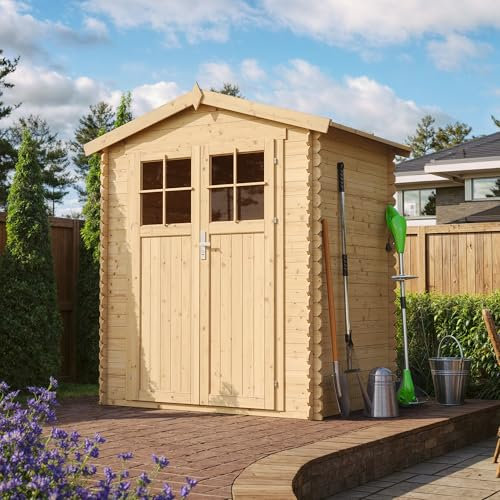 Abri de Jardin en Bois avec Sol TRAITÉ - Stockage extérieur I196xL136xH218 cm/ 1.98 m2 Petit abri à Outils, Local à vélos - TIMBELA M367F+M367G