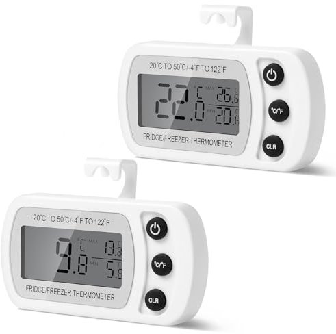 AiQlnu 2 Stück Digitale Kühlschrank Thermometer, Magnetische Gefrierschrank Thermometer, Küchenthermometer mit Haken, Leicht ablesbares LCD-Display, für Zuhause, Restaurants, Bars, Cafés