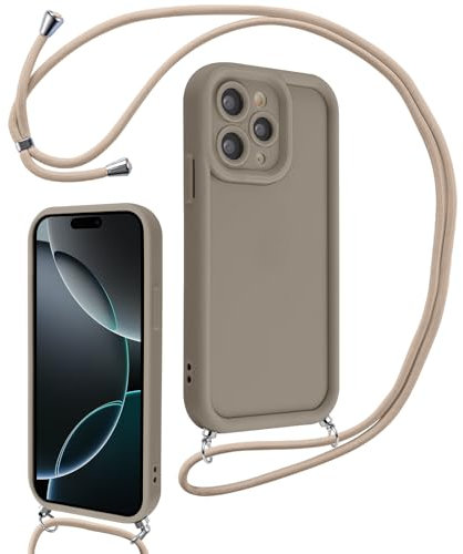 Yoedge Crossbody Case for iPhone 16 Pro 6.3 with Strap,Khaki Mobile Phone Lanyard Neck Pouch,Soft Silicone TPU Shockproof Protection Front and Back Cover,for Girls Women Cases, for iPhone 16 Pro