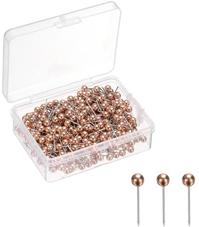 sourcing map 400 Pcs Push Pins, Map Thumb Tacks 4mm Round Head Decorative Push Pins for Bulletin Board Home Office Travel Wall DIY Crafts Map Photo, Rose Gold