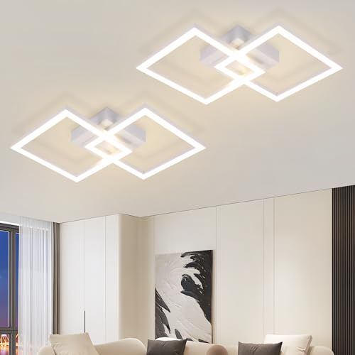 ZMH 2ER LED Deckenleuchte Deckenlampe Flur 24W Modern Design küchenlampe | Weiß 47CM Flurlampe 3000K Warmweißes Schlafzimmerlampe Eckig Deckebeleuchtung für Schlafzimmer Wohnzimmer Küche Büro